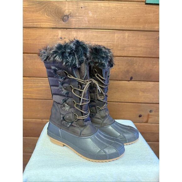 Khombu Shoes - Khombu Kandice Tall Lace-up Faux Fur Winter Snow Boots Sz 10 Brown/gray
